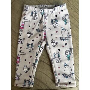 Gymboree 6-12 M Animals In Winter Clothes And Hearts Pull On Fleece Lined Pants